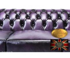 Chestrefield skorzana sofa 3 os fiolet