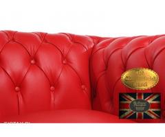 Chesterfield sofa czerwona 6 os skora
