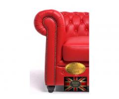 Chesterfield sofa czerwona 6 os skora
