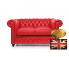 Chesterfield sofa 2 os czerwona skorzana