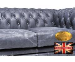 Chesterfield sofa 4 os vintage czern skora