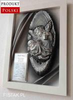 Pamiątka Chrztu posrebrzany obraz z Aniołem Stróżem + dedykacja GRAWER