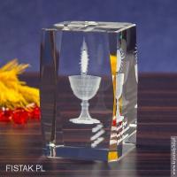 Kryształ 3D - Hostia i kielich - z Twoją dedykacja na prezent komunijny